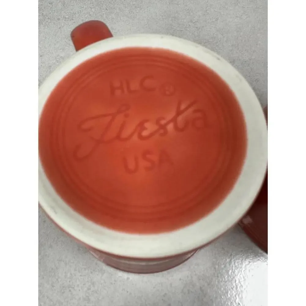 Fiestaware Red Ceramic Mug Pair HLC USA Coffee Cups Retro Kitchenware
